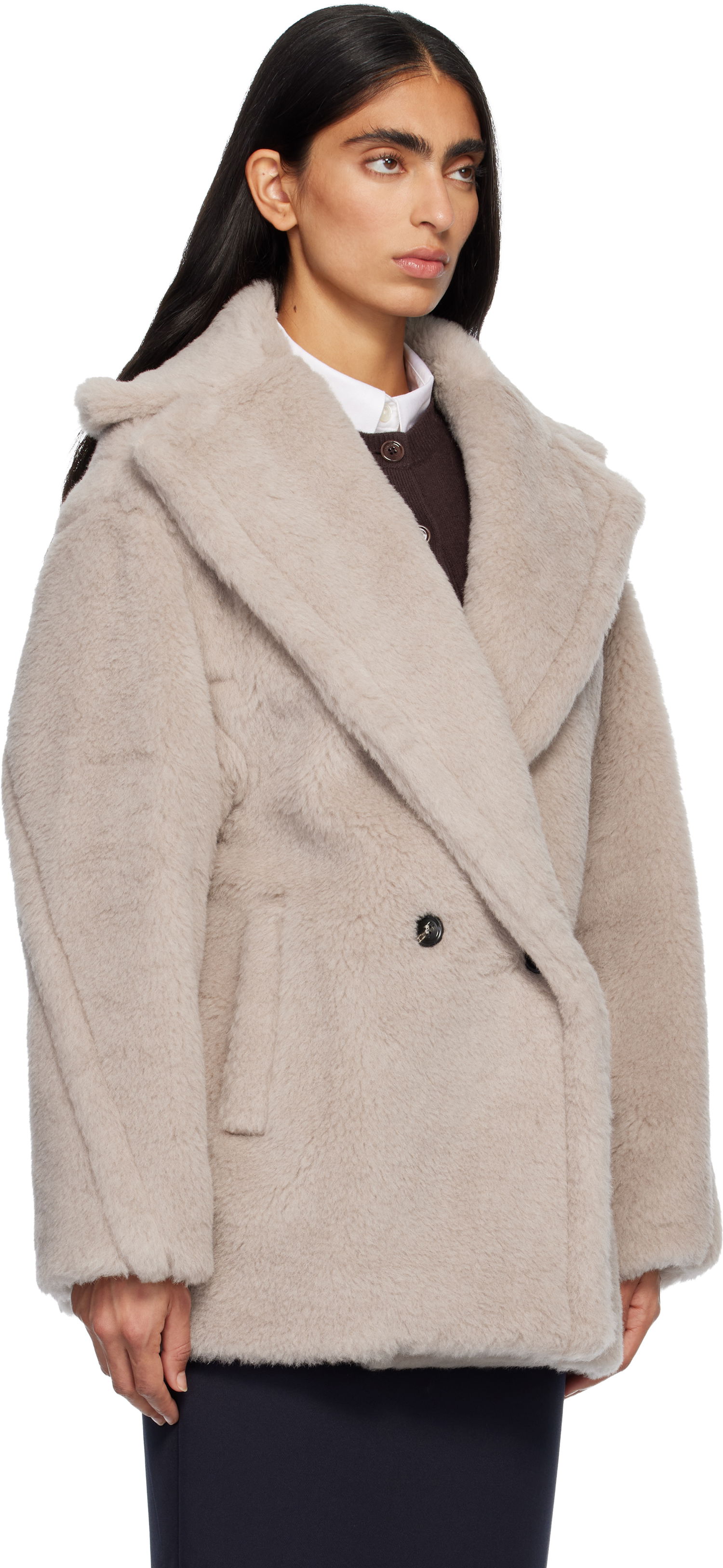 Kabáty Max Mara Olga Plush Double-Breasted Coat Béžová | 2521086032600, 1