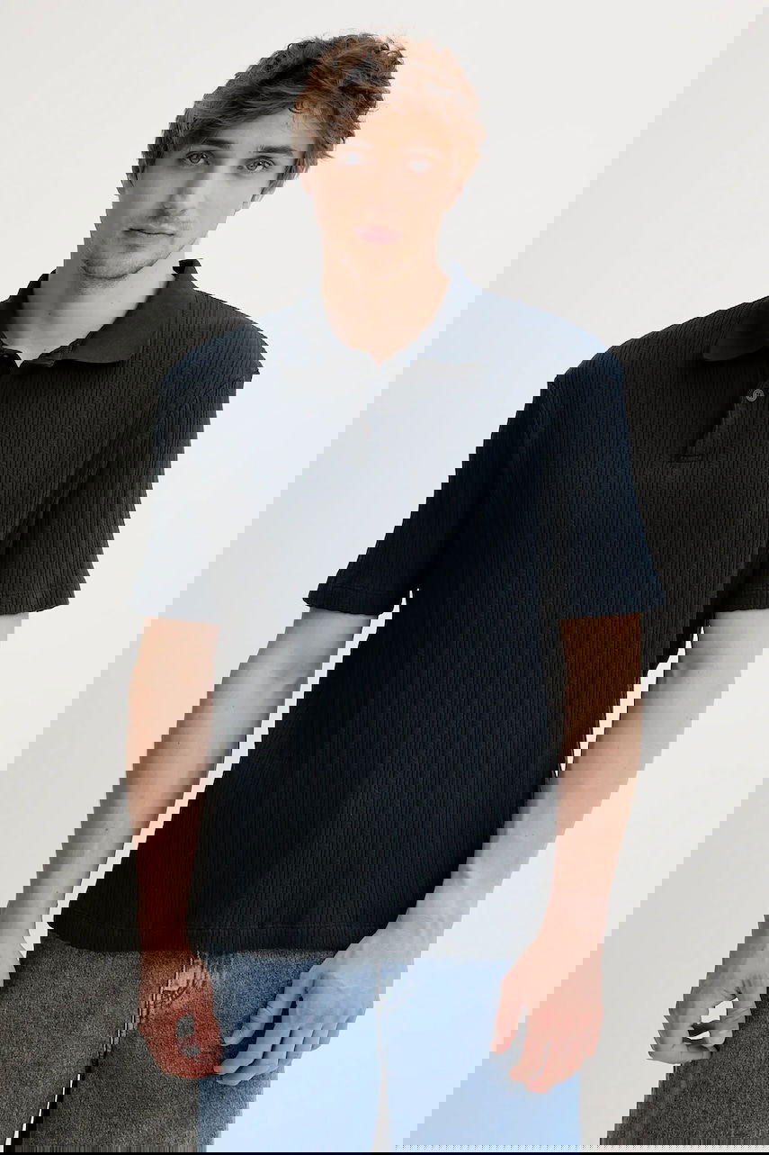 Polo tričko Samsoe Samsoe Ribbed Polo Shirt SAKEVIN Navy | M25200034, 0