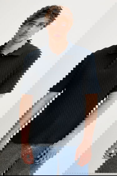 Polo tričko Samsoe Samsoe Ribbed Polo Shirt SAKEVIN Navy | M25200034, 0