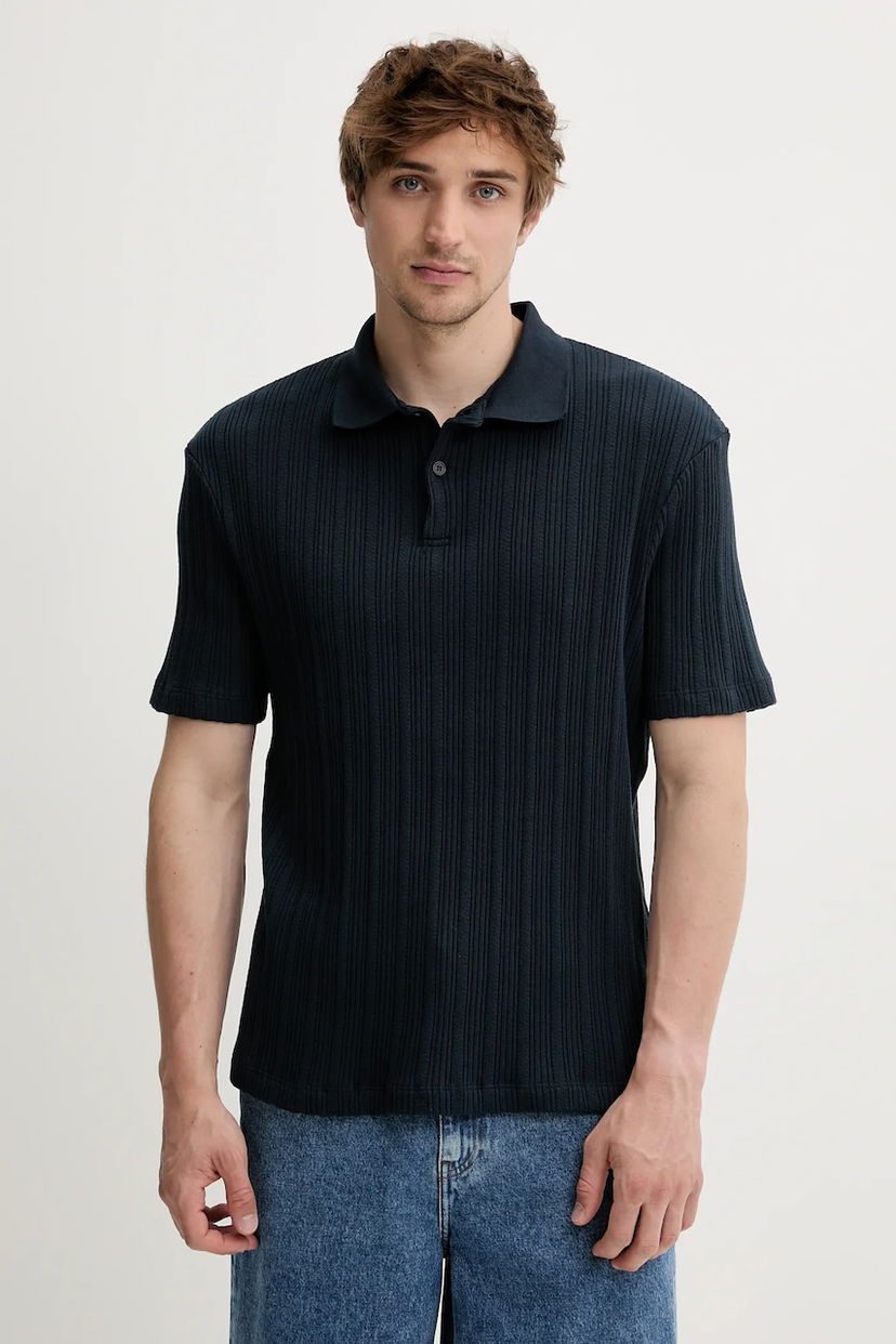 Polo tričko Samsoe Samsoe Ribbed Polo Shirt SAKEVIN Navy | M25200034