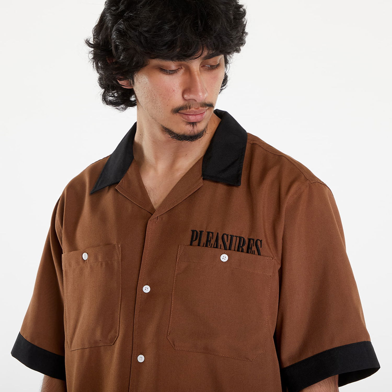 Košeľa Pleasures Daisy Bowling Button Down Shirt Brown Hnedá | P24SU001 BROWN, 1