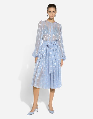 Šaty Dolce & Gabbana Silk Jacquard Calf-Length Dress Modrá | F6AOJTFJTBRF3981, 1