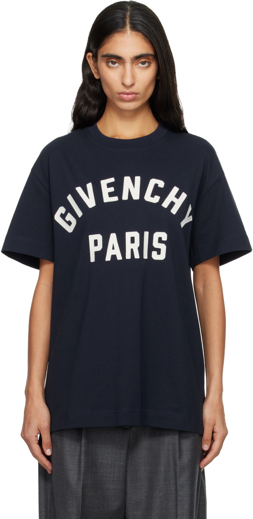 Tričko Givenchy Givenchy Paris Boxy Fit T-shirt Navy | BW70FM3YRS411