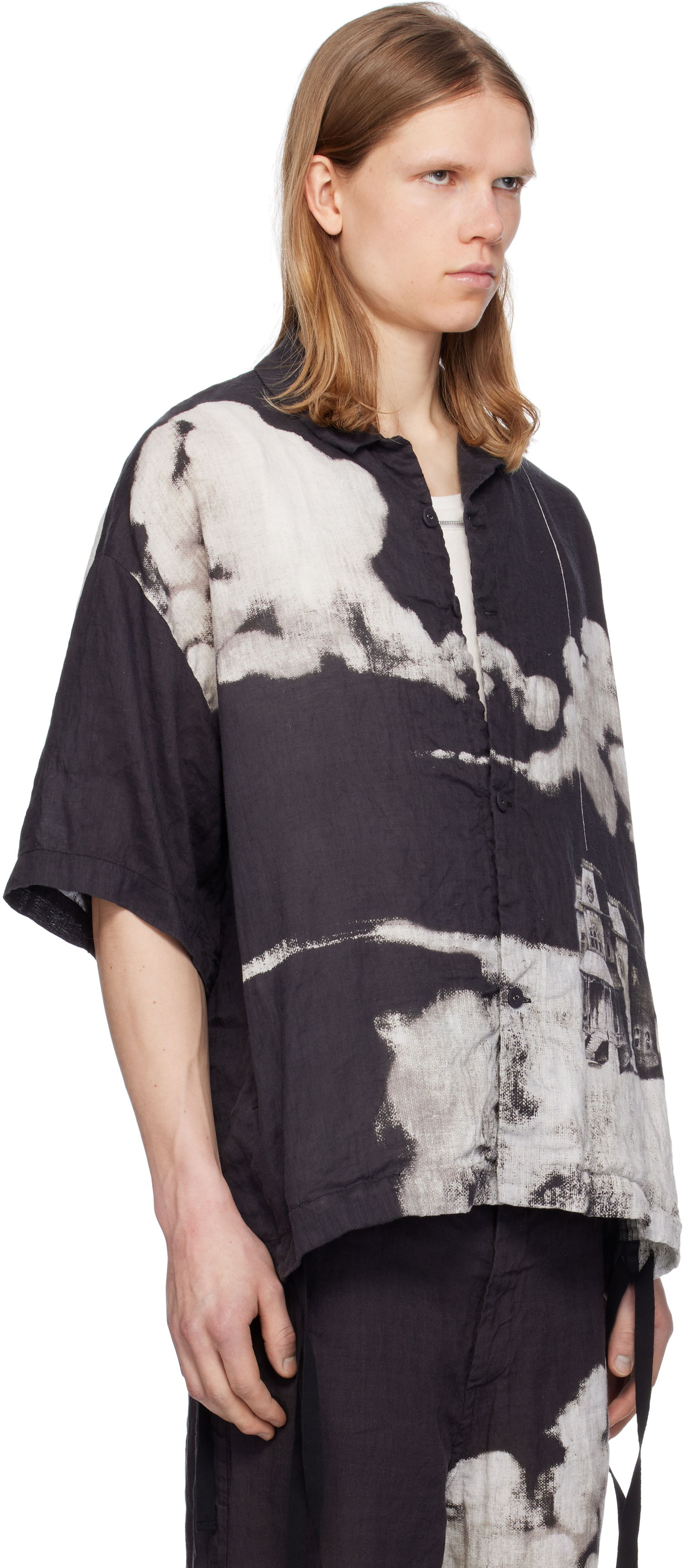 Košeľa UNDERCOVER Undercover Printed Linen Shirt Čierna | UC1E4401-1, 1