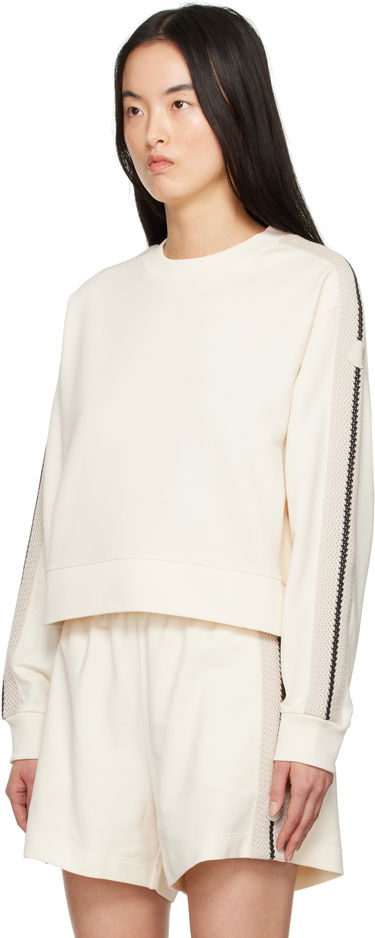Sveter Moncler Moncler Cropped Sweatshirt with Striped Trim Biela | K10938G0003389A1K, 3