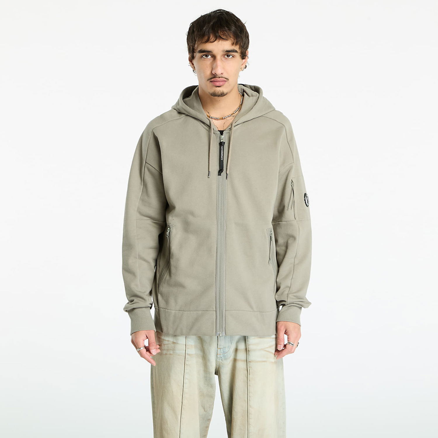 Mikina C.P. Company C.P. Company Diagonal Raised Fleece Full Zip Hoodie Šedá | 19CMSS716A005086W-356, 0