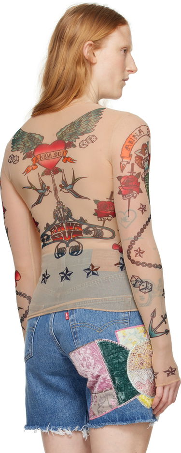 Tričko Anna Sui Anna Sui Tattoo Mesh Long Sleeve T-Shirt Béžová | 224P21, 2