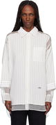 Pinstriped Long-Sleeve Button-Up Shirt with Sheer Panels