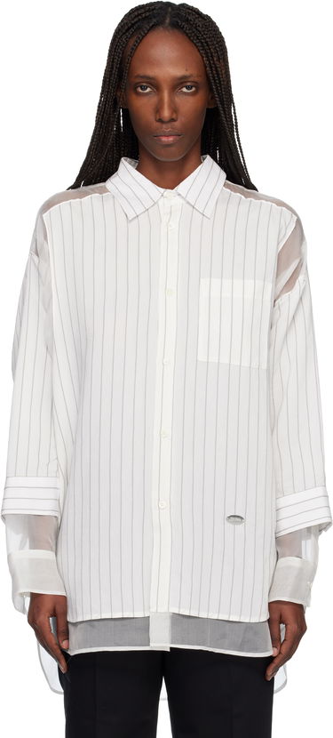 Košeľa Jean Paul Gaultier Pinstriped Long-Sleeve Button-Up Shirt with Sheer Panels Biela | 25/04-U-ST038-W038-0150, 0