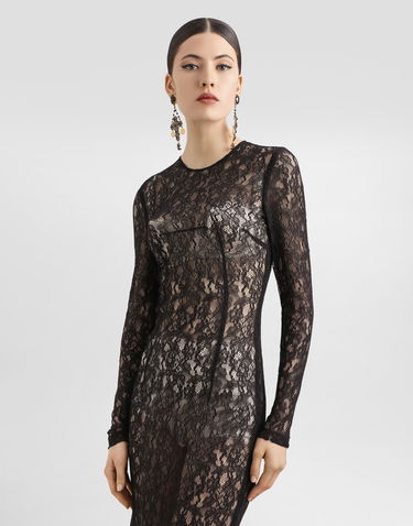 Šaty Dolce & Gabbana Dolce & Gabbana Floral Lace Calf-Length Dress Čierna | F6TUSTFLUCNN0000, 3