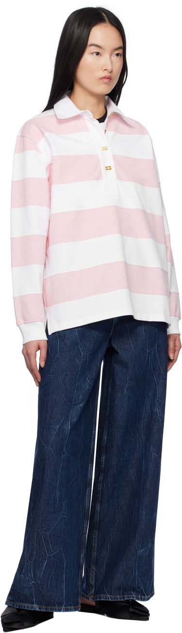 Polo tričko GANNI GANNI Striped Heavy Cotton Polo Ružová | T4121, 3