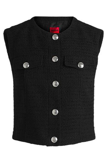Sveter BOSS Bouclé Regular-Fit Waistcoat Čierna | 50537604, 0