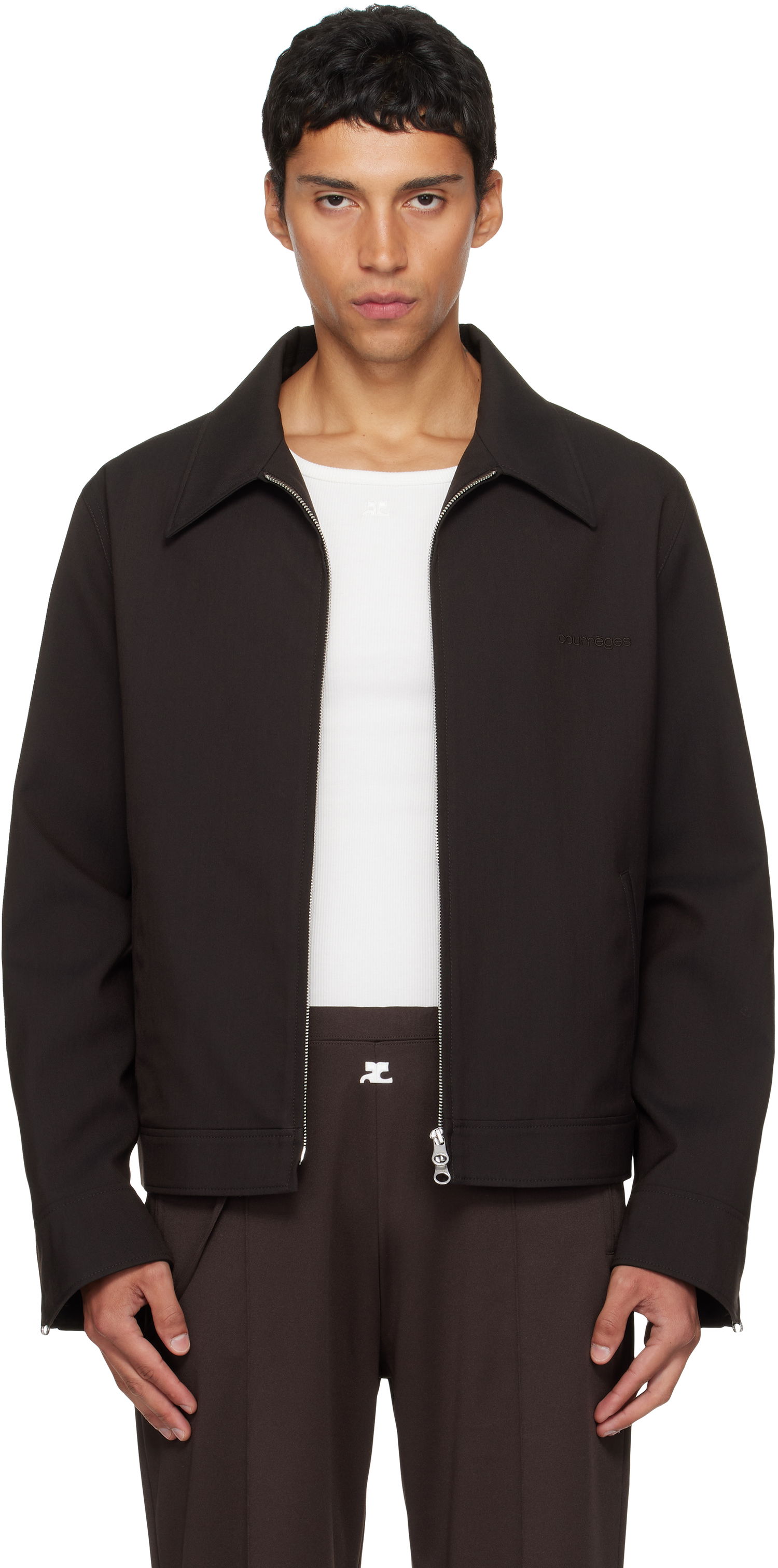 Bunda Courrèges Courrèges Embroidered Zipped Twill Jacket Čierna | 325CBL307PL0222, 0