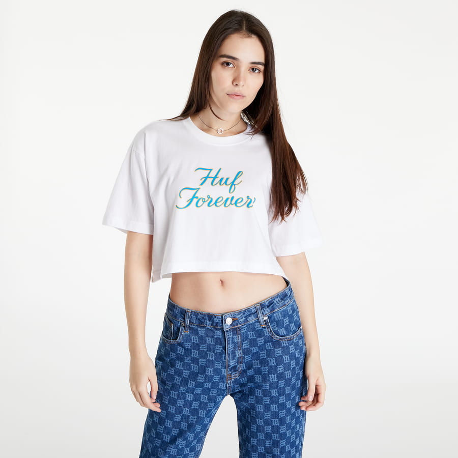 Crop Top HUF Forever Crop Tee Biela | WTS0048 WHITE, 0