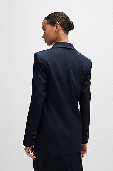 Vesta BOSS Long Denim-Effect Twill Jacket Navy | 50521357, 1