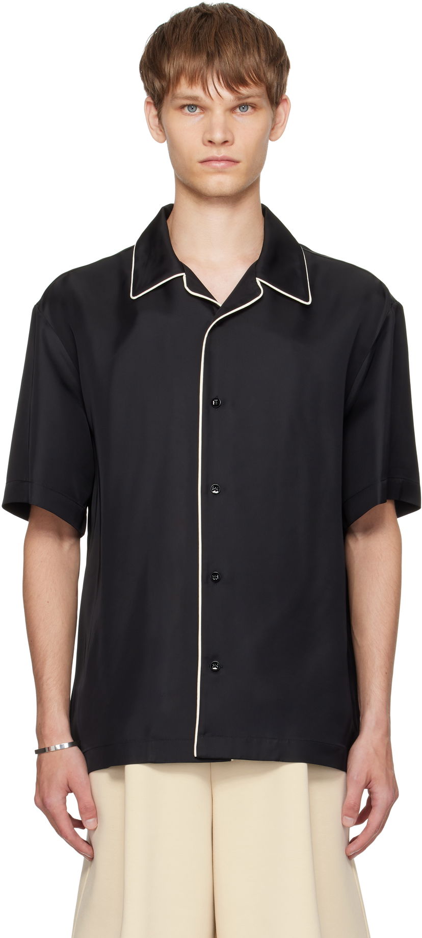 Košeľa Jil Sander Jil Sander Fluid Viscose Camp Collar Shirt Čierna | J61DL0062_J65280