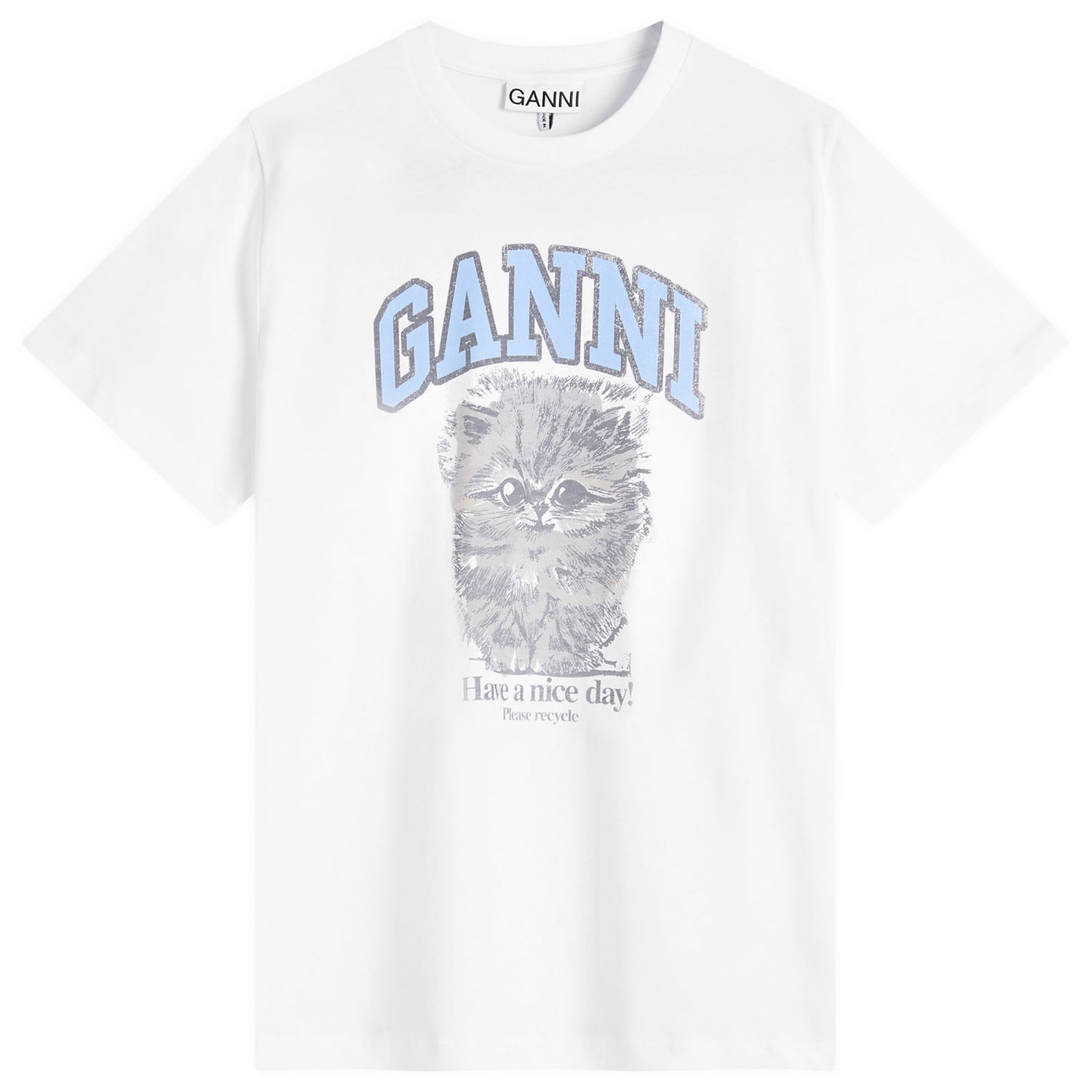 Tričko GANNI GANNI Kitty Margot Relaxed T-Shirt, Size L Biela | T4272-151, 0
