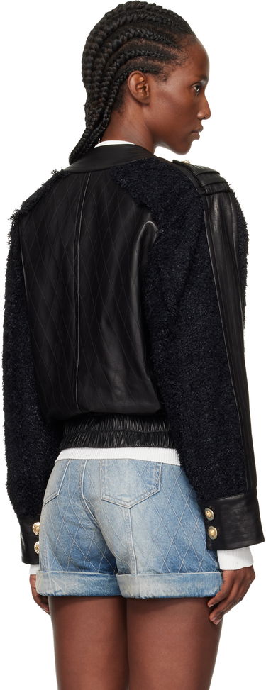 Bomber bunda Balmain Tweed & Quilted Leather Bomber Jacket Čierna | FF1TF500MH20, 2