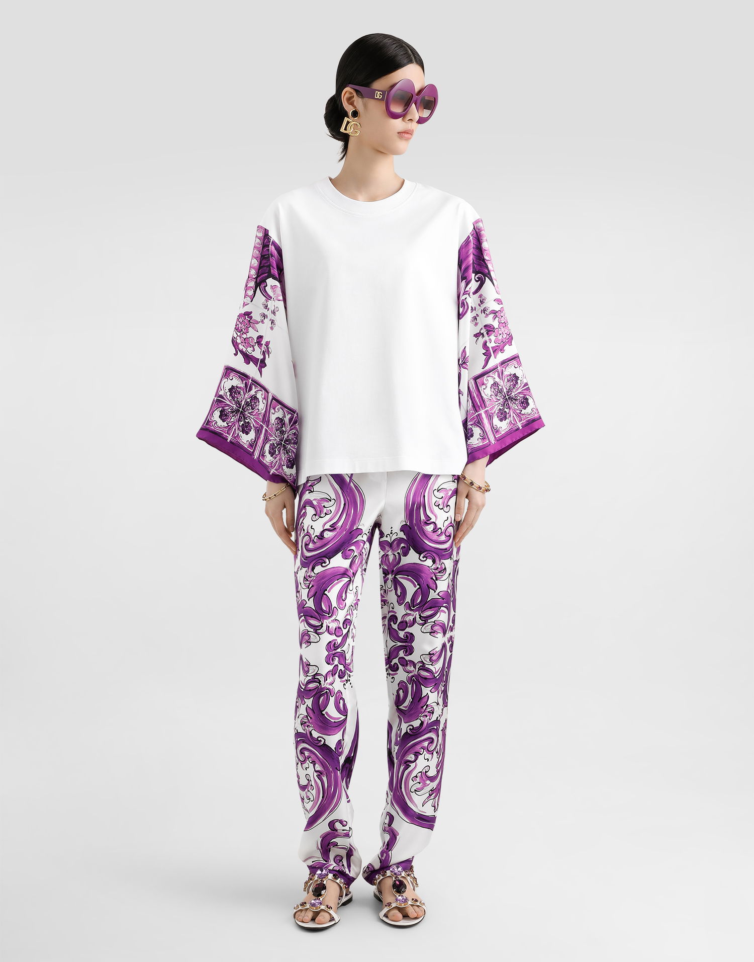 Tričko Dolce & Gabbana Dolce & Gabbana T-Shirt with Silk Foulard Sleeves Biela | F8V77ZGDDCCW0800, 1