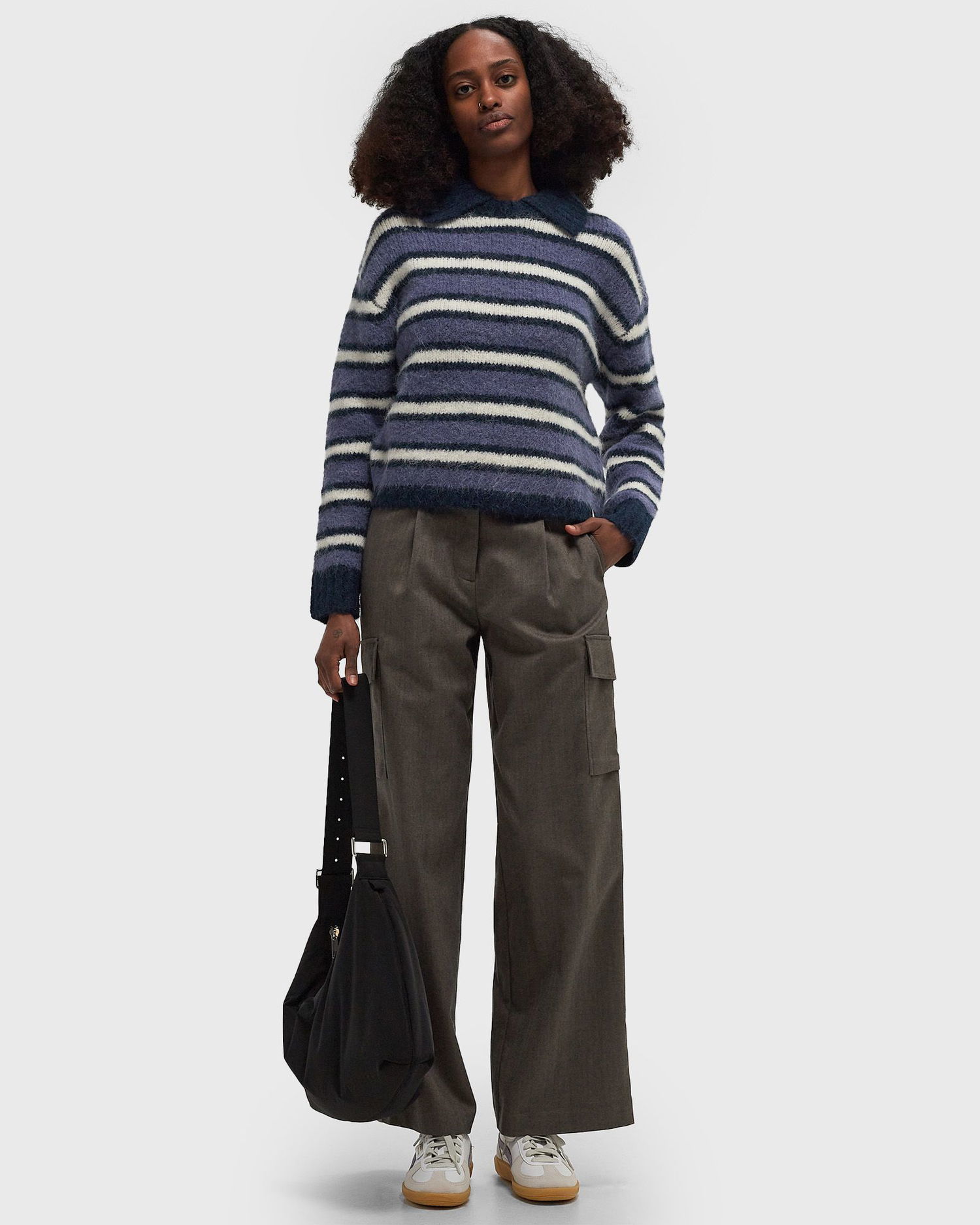 Cargo nohavice ØLÅF Herringbone Cargo Wide Leg Pants Hnedá | W180410-BROWN, 1