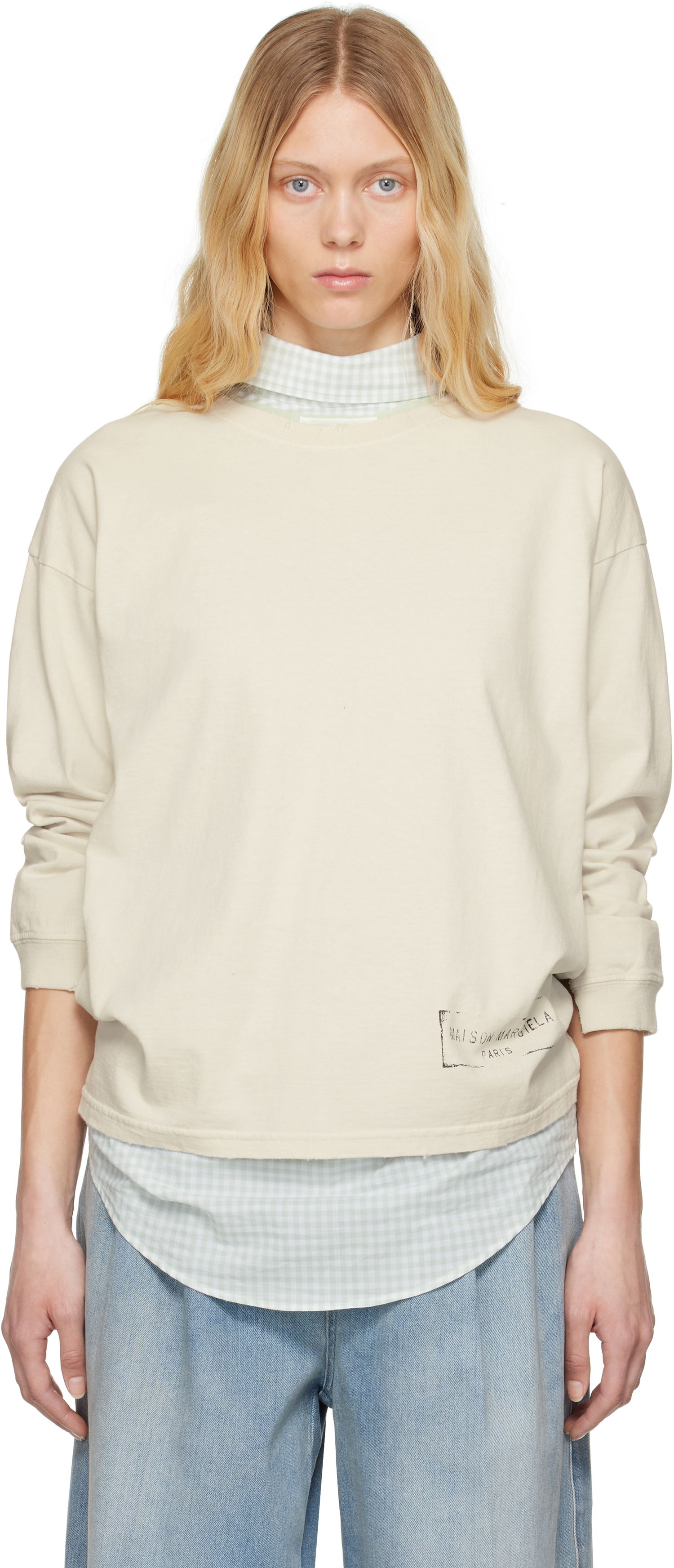 Sveter Maison Margiela Maison Margiela Printed Logo Long Sleeve T-Shirt Béžová | S51GC0535 S24567, 0