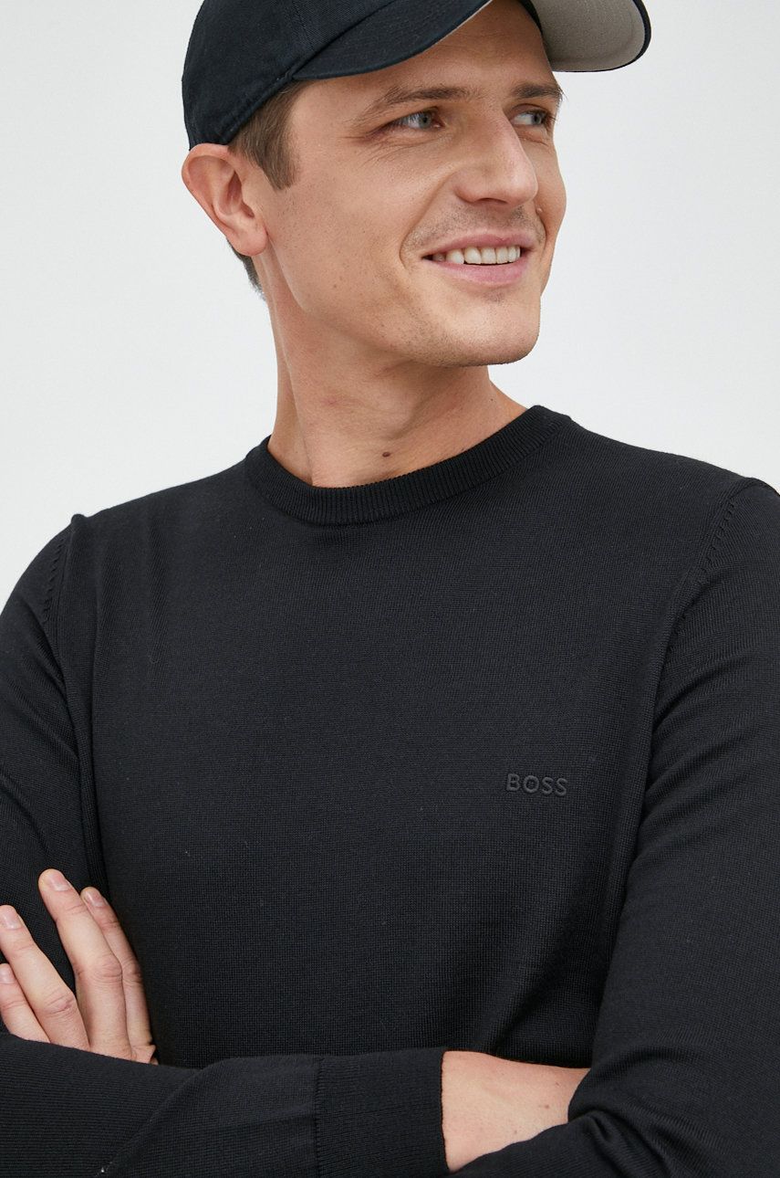 Sveter BOSS Wool Sweater Logo Čierna | 50476364, 0