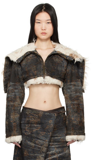 Bunda Diesel Cropped Distressed Denim Jacket with Faux Fur Čierna | A17128 0ABCW, 0