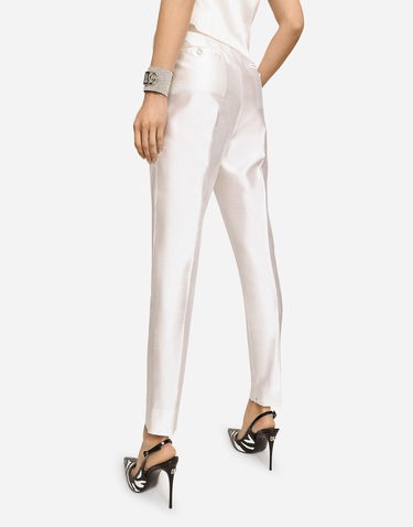 Nohavice Dolce & Gabbana Dolce & Gabbana Shantung Silk Pants Biela | FTCJDTFU1L5W3789, 3