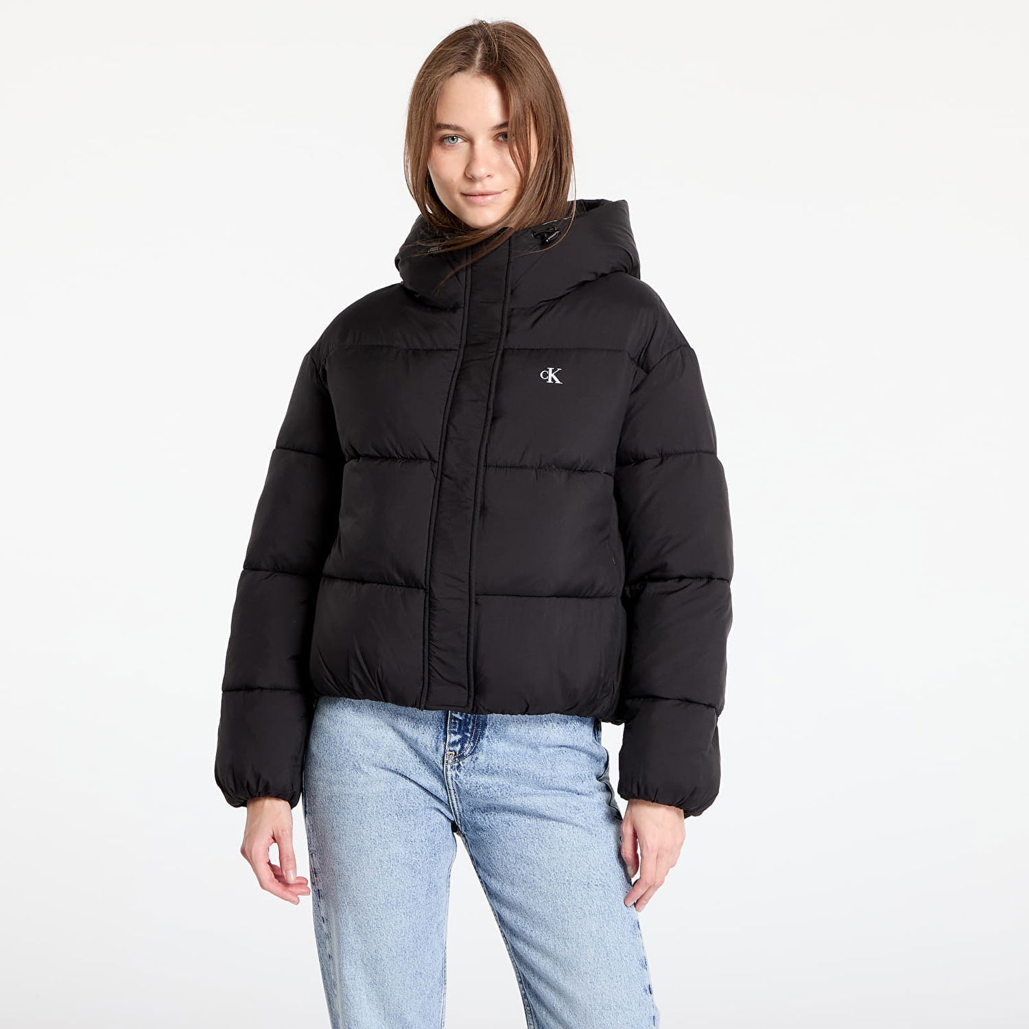 Prešívaná bunda CALVIN KLEIN Logo Short Hooded Puffer Jacket Black Čierna | J20J224112 BEH, 0