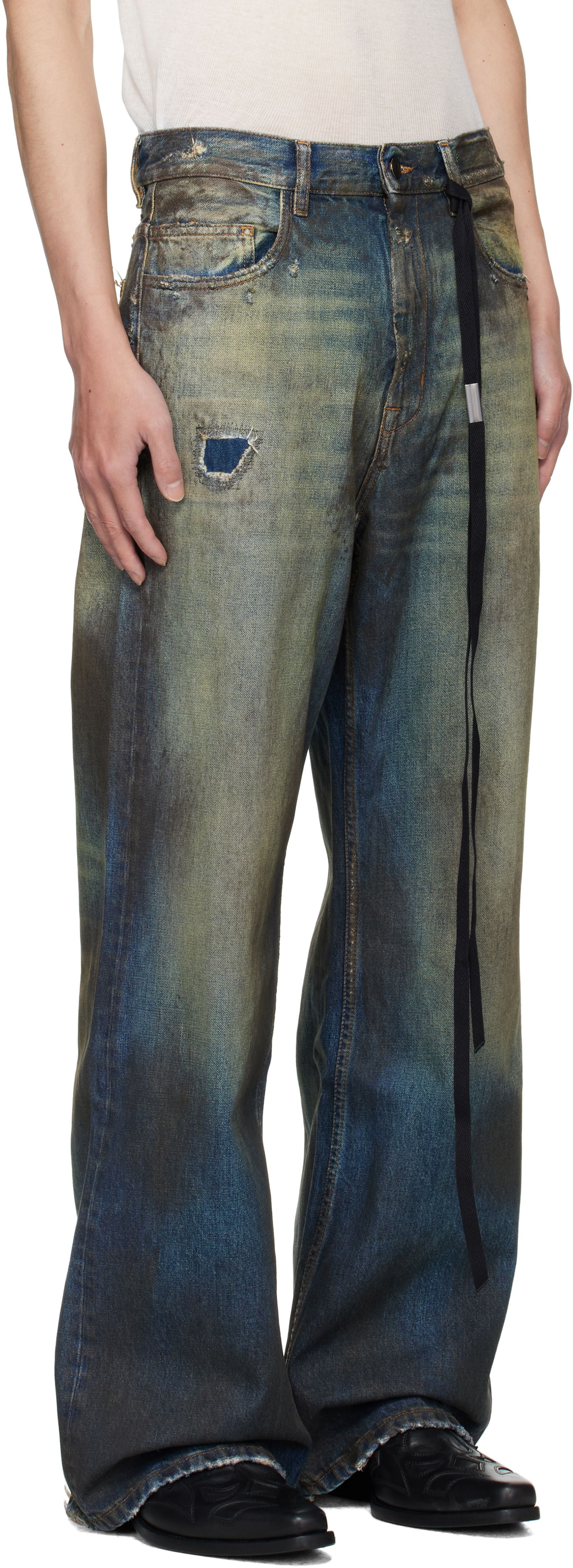 Džínsy Ann Demeulemeester Ann Demeulemeester Dirtied Bootcut Jeans Modrá | B0013616-FA671-053, 1