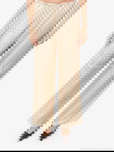 Nohavice TOTEME Geometric-Print Silk Wide-Leg Trousers by Toteme Béžová | 213255707926, 2