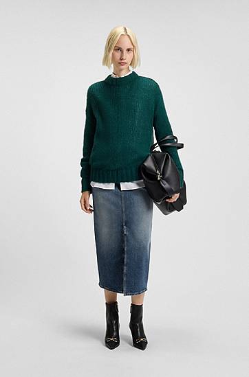 Sukňa BOSS Denim skirt with front slit and carabiner closure Modrá | 50550747, 1