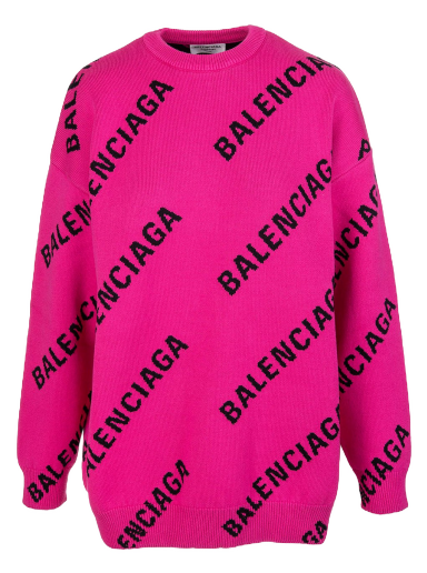Sveter Balenciaga Oversized Intarsia All Over Logo Crewneck Ružová | 657528T32001401