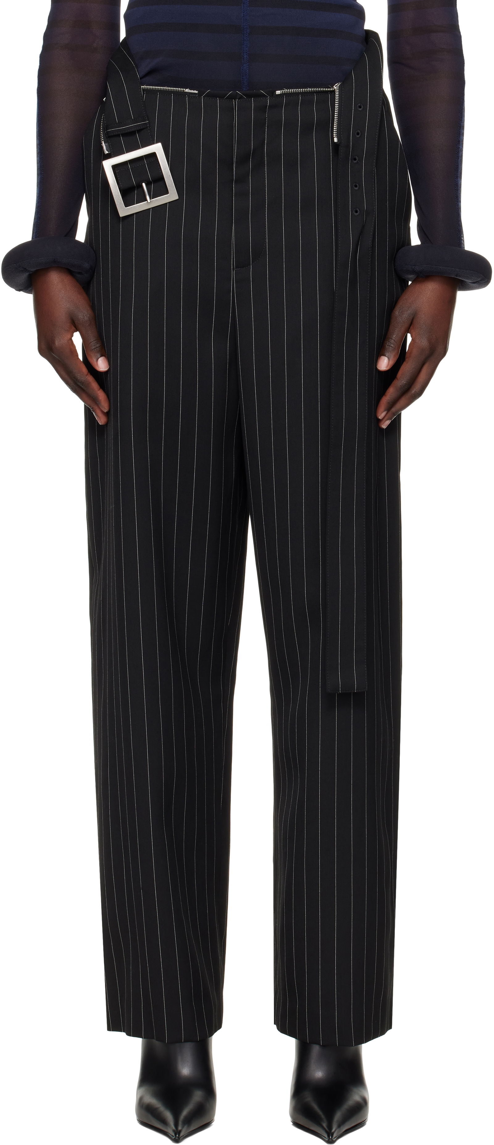 Jean Paul Gaultier Pinstripe Belted Suit Trousers