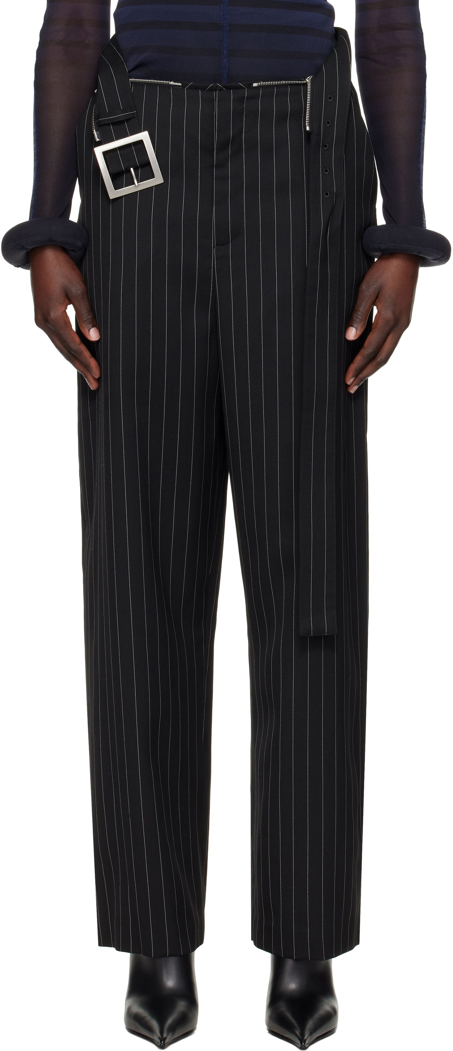 Nohavice Jean Paul Gaultier Jean Paul Gaultier Pinstripe Belted Suit Trousers Čierna | 25/33-F-PA178-C074-0001, 0