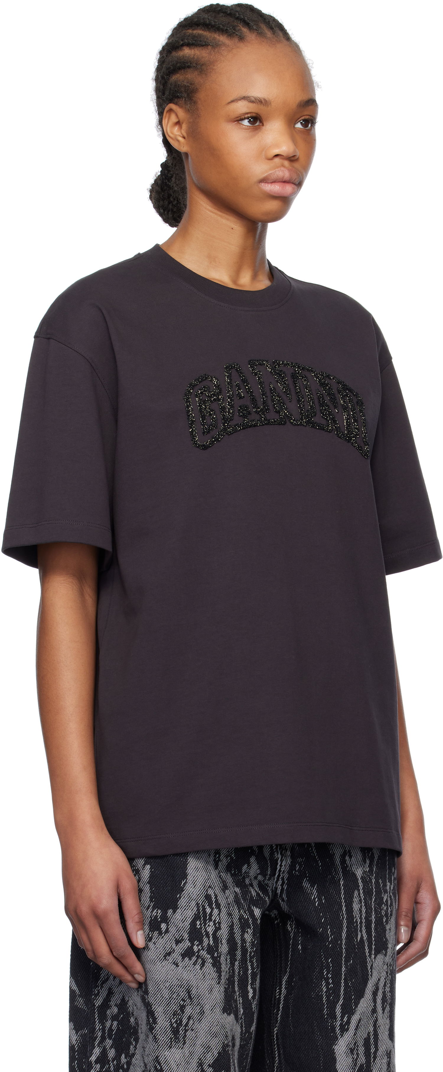 Tričko GANNI GANNI Heavy Cotton Drop Shoulder T-Shirt with Embroidered Logo Hnedá | T4095, 1