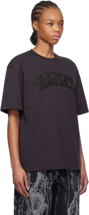 Tričko GANNI GANNI Heavy Cotton Drop Shoulder T-Shirt with Embroidered Logo Hnedá | T4095, 1