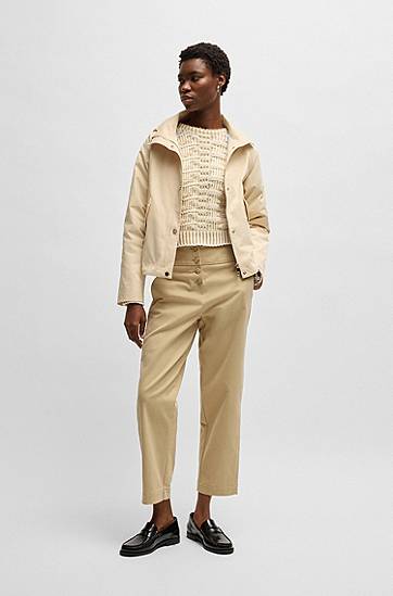 Nohavice BOSS Brushed Stretch Cotton Regular-Fit Trousers Béžová | 50537557, 1