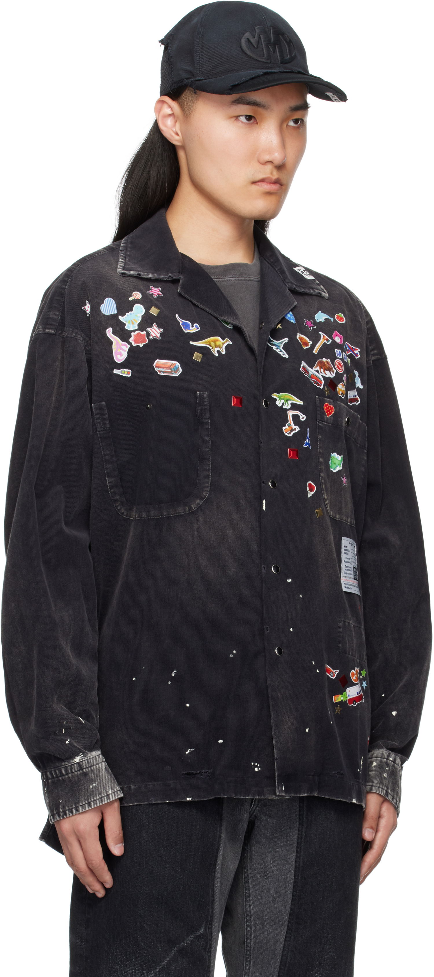 Košeľa Maison MIHARA YASUHIRO MMY Sticker Print Corduroy Shirt Čierna | J14SH182, 1