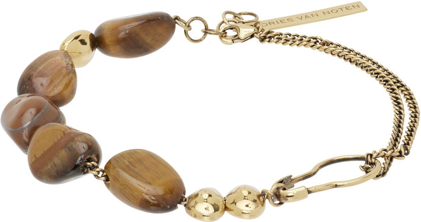 Náramok Dries Van Noten Dries Van Noten Tiger's Eye and Textured Bead Chain Bracelet Rôznofarebný | 252-028208-087