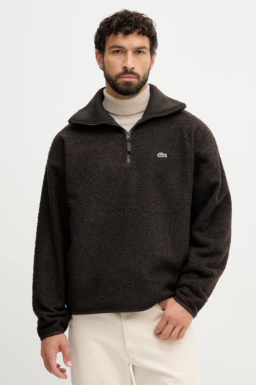 Mikina Lacoste Teddy Fleece Half-Zip Pullover with Stand-Up Collar Hnedá | SH5500