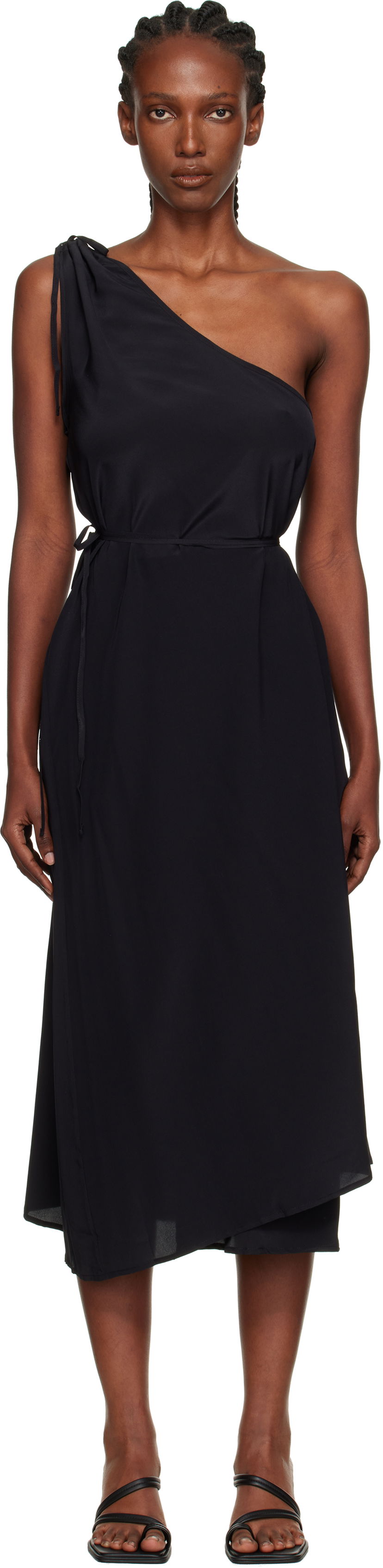Šaty Baserange Baserange One-Shoulder Midi Dress Čierna | DRVI-SC-AU25