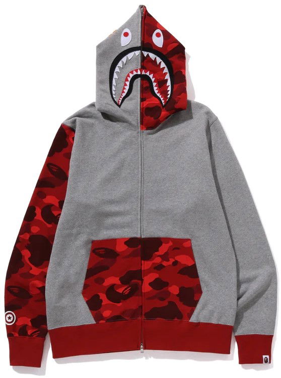 Bape Color Camo Shark Full Zip Hoodie Grey/Red