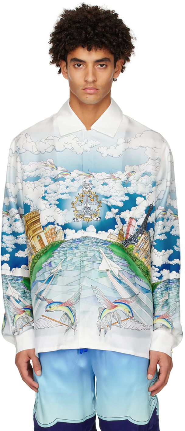 Košeľa Casablanca Casablanca 'Le Vol Ideal' Print Shirt Biela | MF22-SH-006-03 SILK TWILL LE VOL