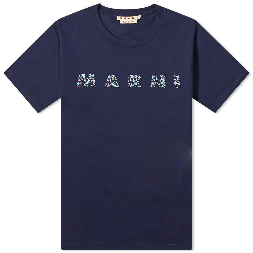Tričko Marni Floral Logo T-Shirt Navy | HUMU0198PQ-USCW21-FLB99