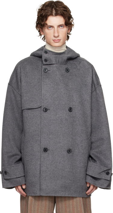 Kabáty JW Anderson JW Anderson Oversized Hooded Double-Breasted Felted Peacoat Šedá | CO0342-PG1559, 0