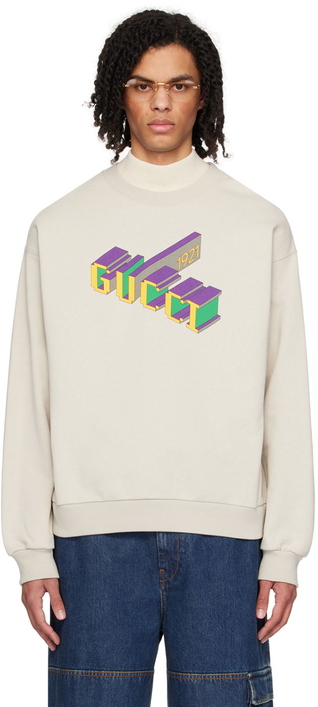 Mikina Gucci Printed Sweatshirt Béžová | 768530 XJF3H