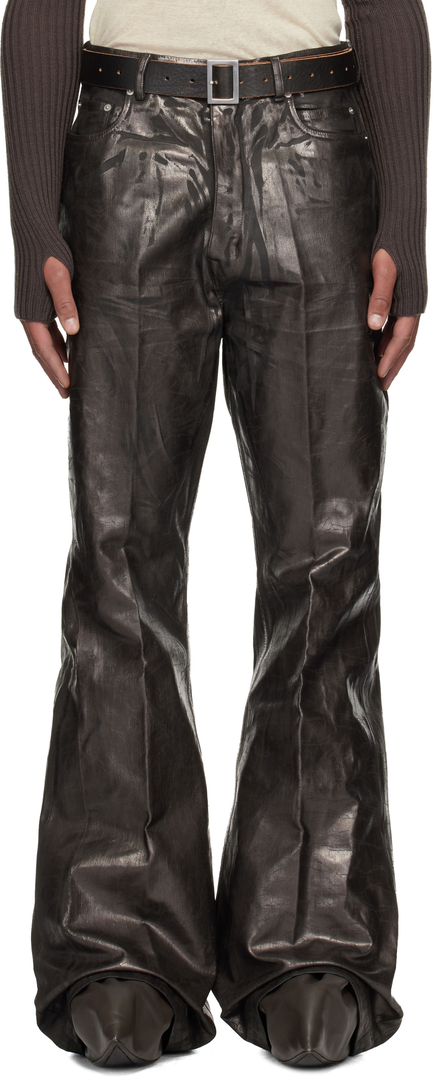 Džínsy Rick Owens Concordians Bolan Waxed Flared Jeans Hnedá | RR02E1335 BZMC, 0