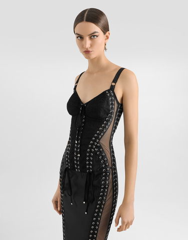 Šaty Dolce & Gabbana Dolce & Gabbana Lace-Up Corset Detail Calf-Length Dress Čierna | F6TUKTGDC1ON0000, 3