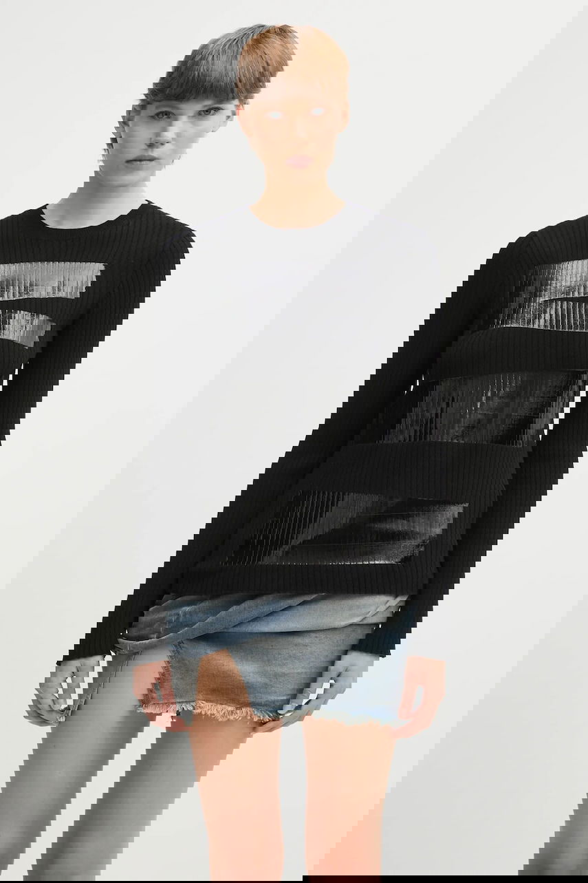 Sveter Maison Margiela MM6 Maison Margiela Ribbed Wool Blend Long-Sleeve Sweater with Shiny Panels Čierna | S62HL0041.M13196.900S, 0